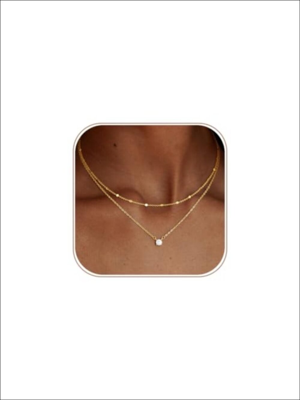 14K Gold Plated Layered Necklace Set CZ Pendant 15" Choker Women Jewelry Gift